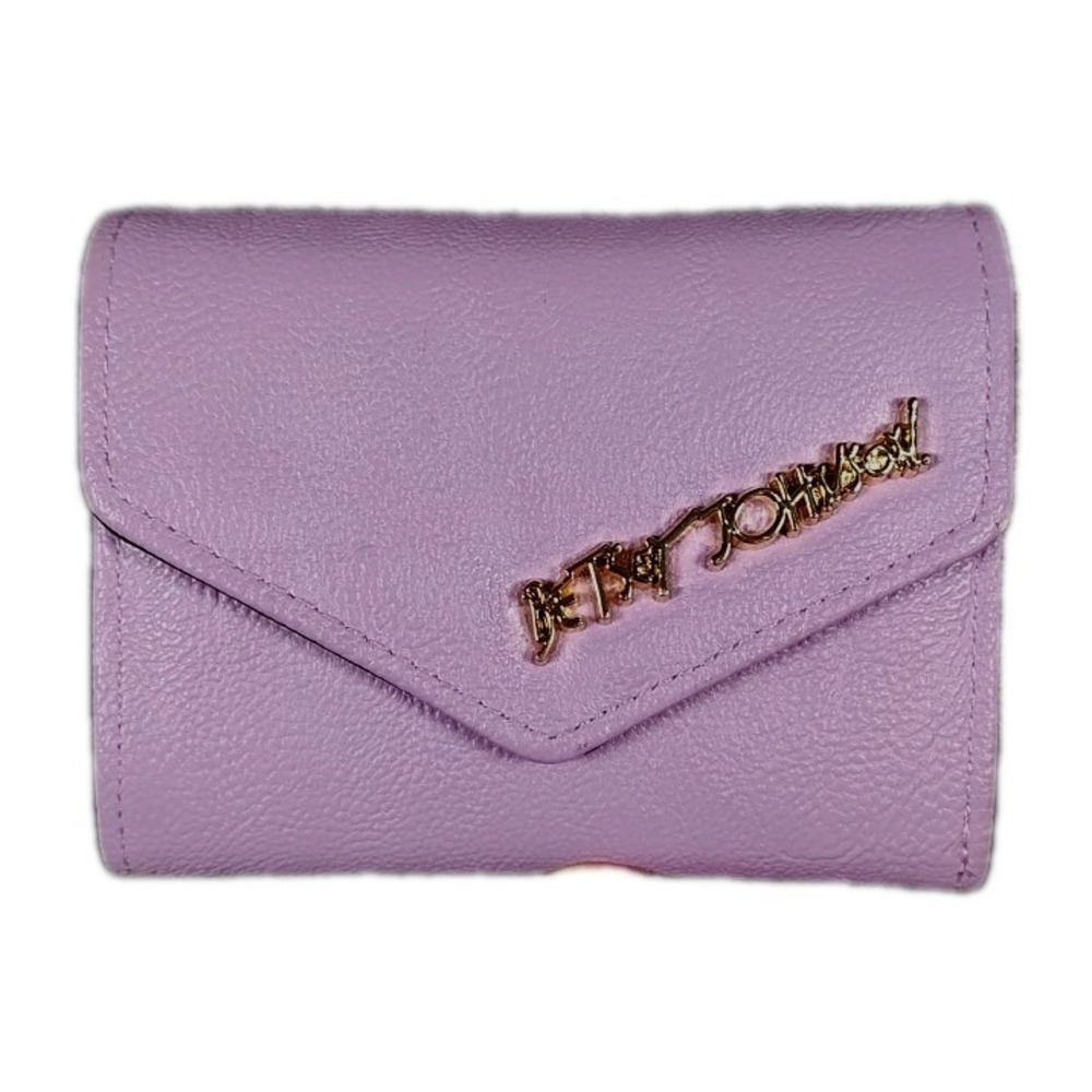 Vintage Retired Betsey Johnson Trifold Faux Pebble Leather Wallet Gold Spellout